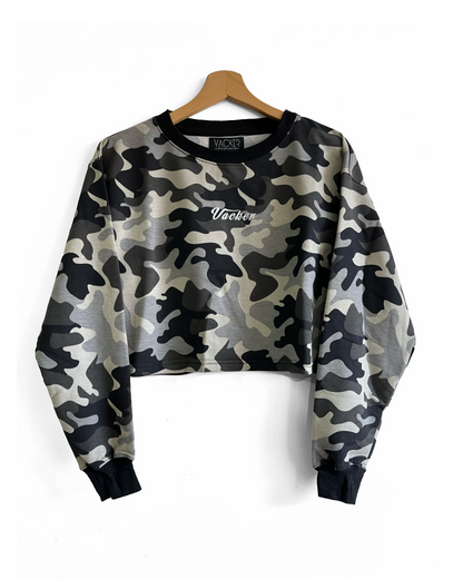 Buzo Crop Estampado Militar